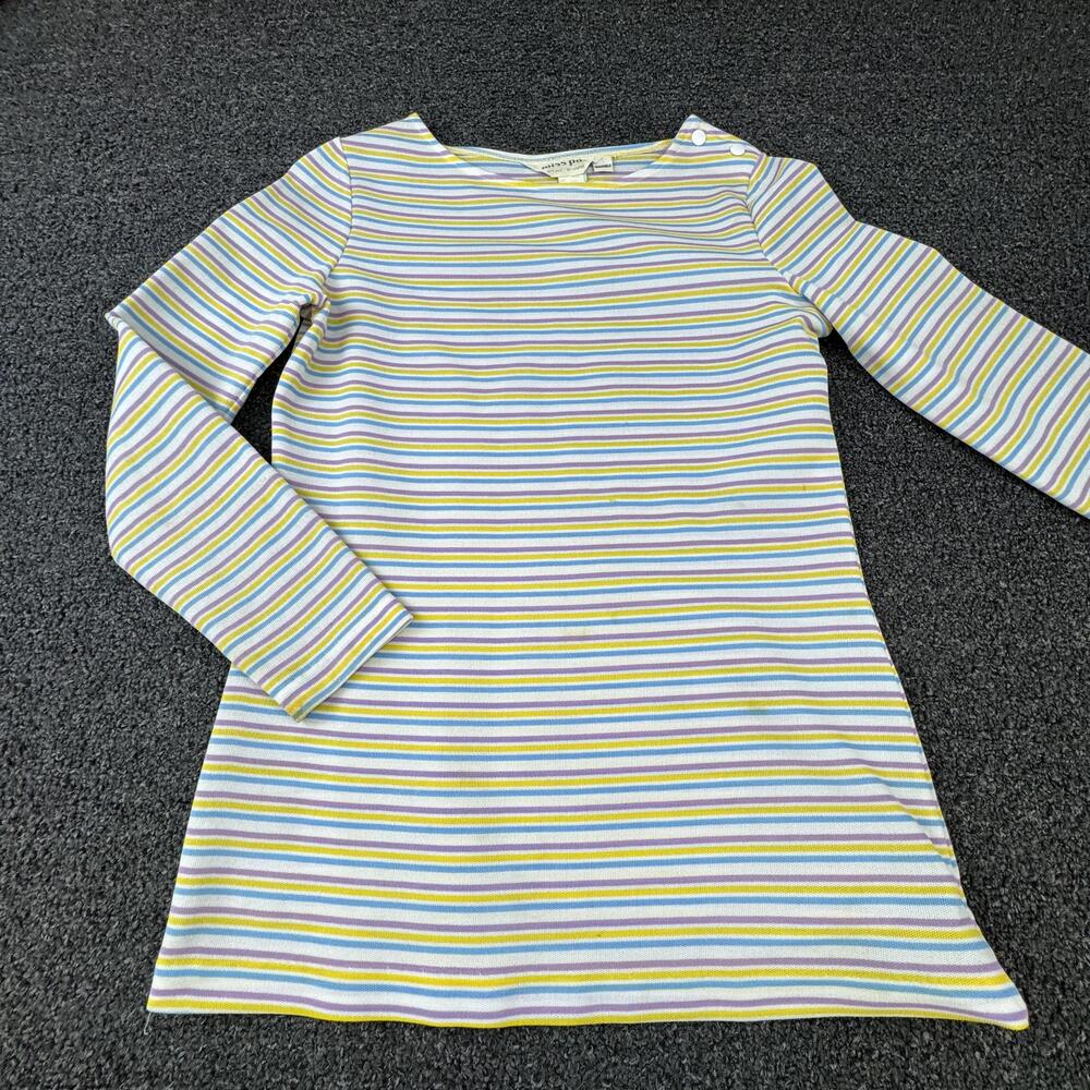 Vtg Miss Pat Dress Womens Medium Multicolor Striped Long Sleeve A-Line Crew Neck